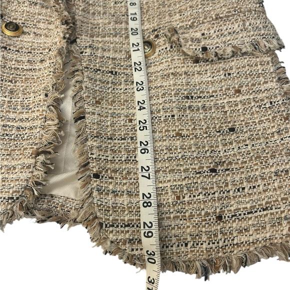 ZARA Tweed Open Blazer Jacket Tan Cream Sz Small - Picture 14 of 16